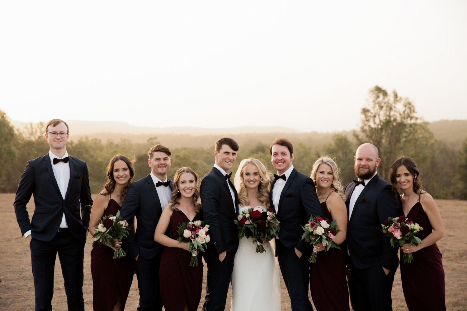sunset-bridal-party-natural, fun, romantic-wedding-photography at Spicers-hiddenvale-QuinceandMulberryStudios